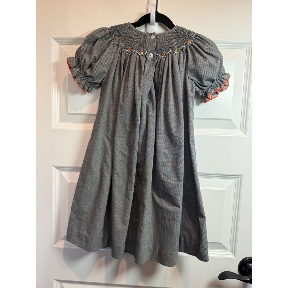 Amanda Remembered Kids Smocked Halloween Gingham Dress Pumpkins Cats 2T - Picture 5 of 6
